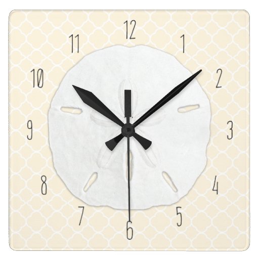 Image of Tropical Sand Dollar Cream Quatrefoil Square Wall Clock