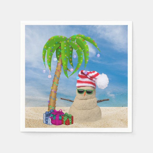 Tropical Sand Man Christmas with palm tree Napkin (Front)