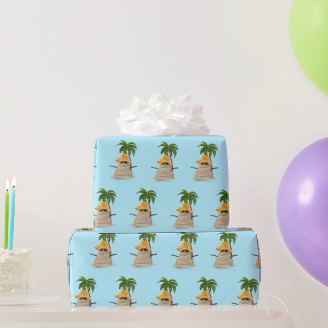 Tropical Sand Man With Palm Tree Wrapping Paper (Party Gifts)