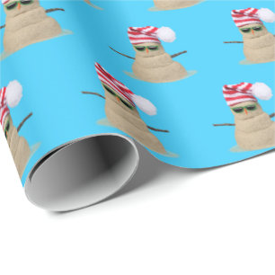 Tropical sand snowman in beach sand wrapping paper