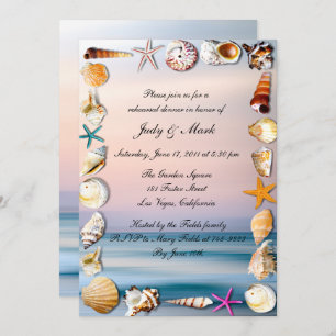 Tropical Sandy Beach And Seashell Rehearsal Dinner Invitation