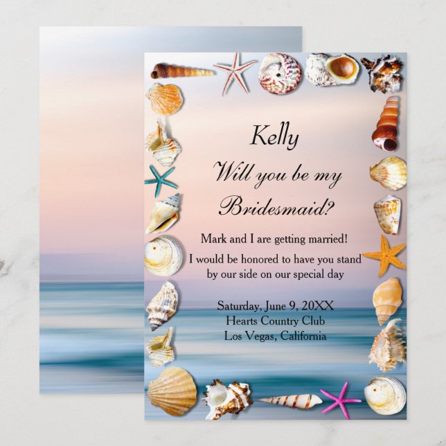 Tropical Sandy Beach And Seashells Bridesmaid Invitation (Front/Back)