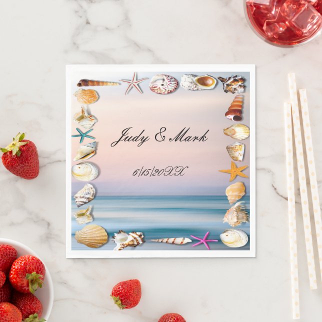 Tropical Sandy Beach And Seashells Paper Napkins (Insitu)