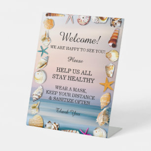 Tropical Sandy Beach And Seashells Safety Measures Pedestal Sign