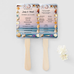 Tropical Sandy Beach And Seashells Wedding Program Hand Fan