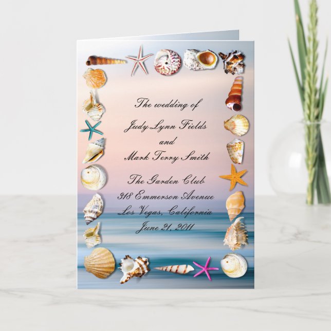 Tropical Sandy Beach And Seashells Wedding Program Thank You Card (Front)