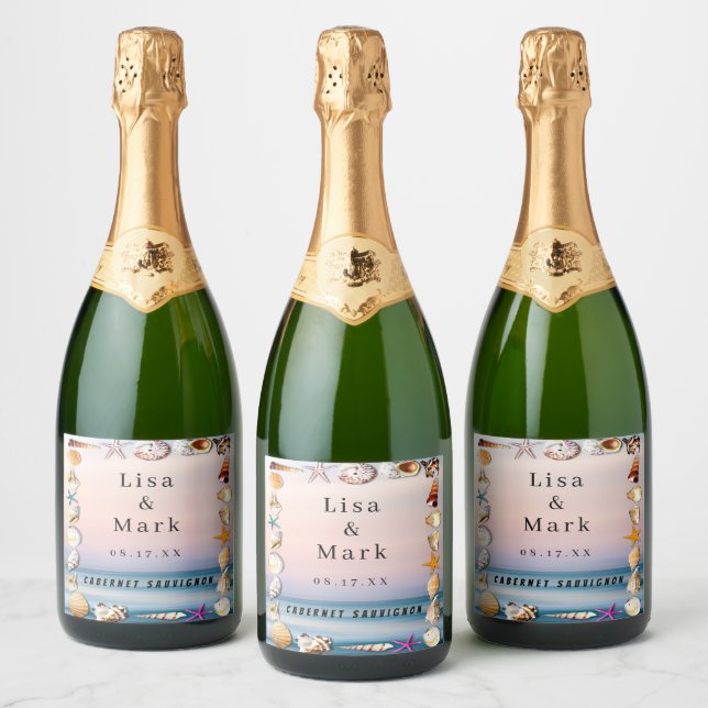 Tropical Sandy Beach And Seashells Wine Labels (Bottles)