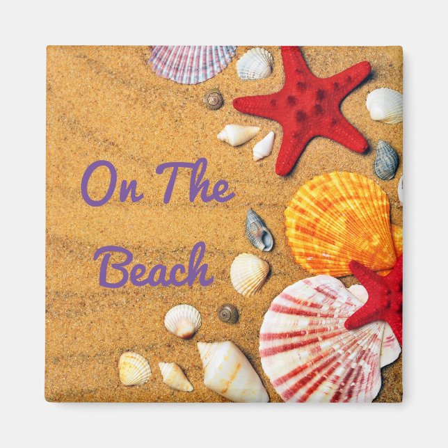 Tropical Sandy Beach Seashells Starfish Magnet (Front)