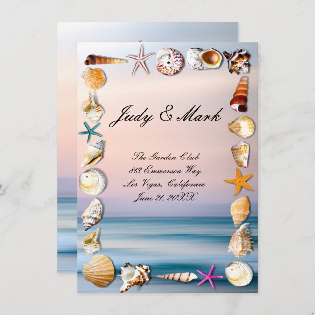 Tropical Sandy Beach & Seashells Wedding Menu Card (Front/Back)