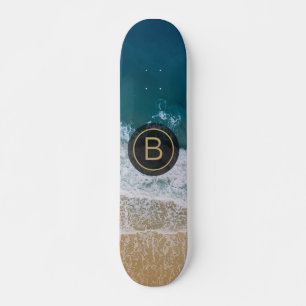 Tropical Sandy Beach Turquoise Sea Golden Monogram Skateboard