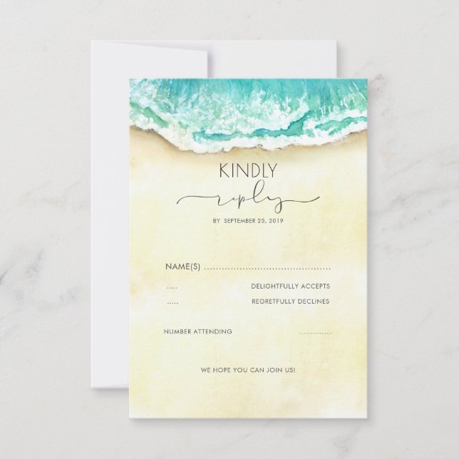 Tropical Sandy Beach Wedding RSVP (Front)