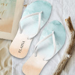 Tropical Sandy Ocean Beach Watercolor Personalised Flip Flops<br><div class="desc">Personalised flip flops / jandals with watercolor beach scene. Both flip flops have a tropical sandy beach with gorgeous clear ocean waves lapping the shoreline. The left flip flop is printed with your name. Perfect for summer vacation,  destination wedding welcome bags and bachelorette weekends.</div>