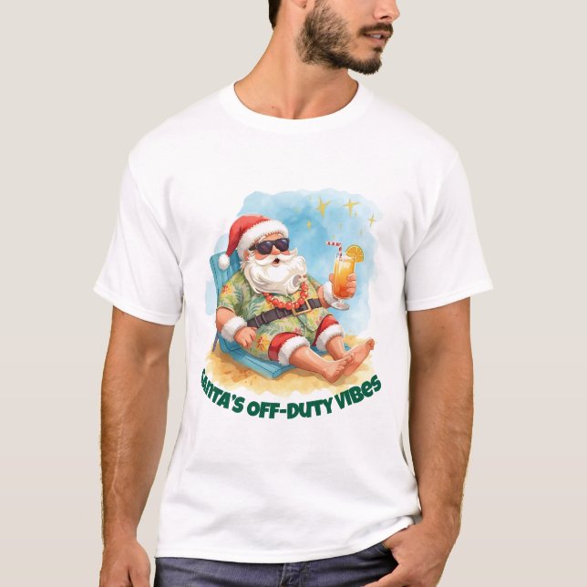 Tropical Santa Beach Vibes – Funny Christmas T-Shirt (Front)