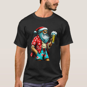 Tropical Santa Beer Funny Christmas in July Tee 