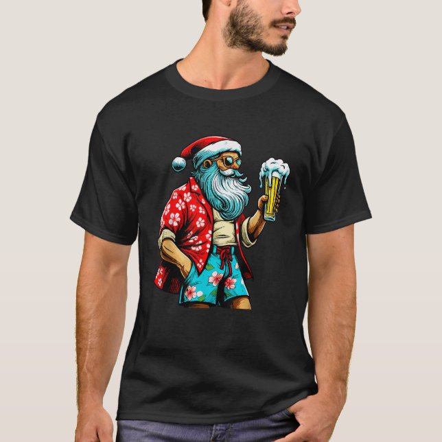 Tropical Santa Beer Funny Christmas in July Tee  (Front)