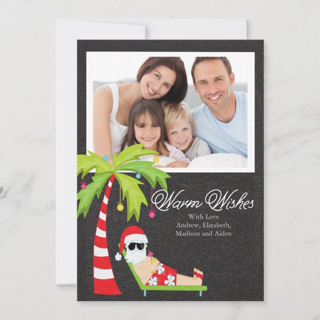 Tropical Santa Christmas Holiday Family Photo Card (Front)