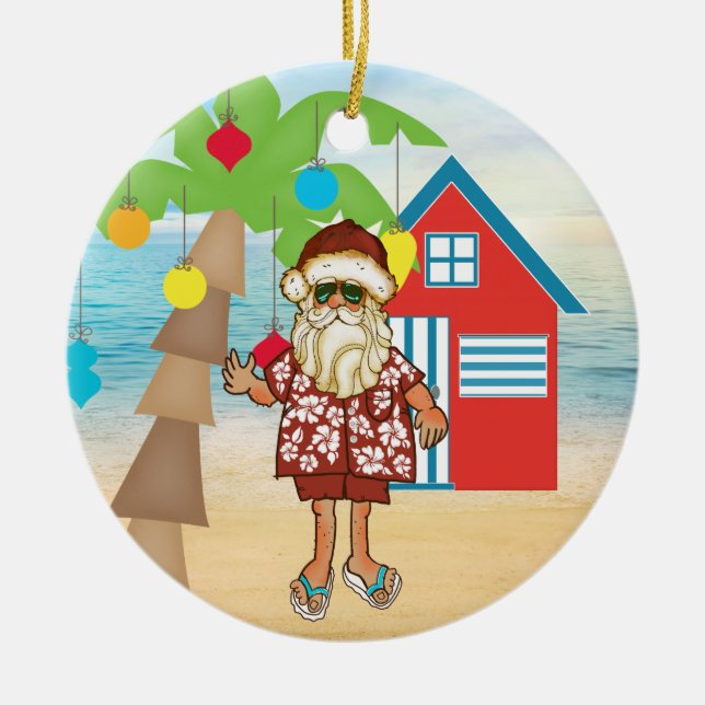 Tropical Santa Christmas Ornament (Front)