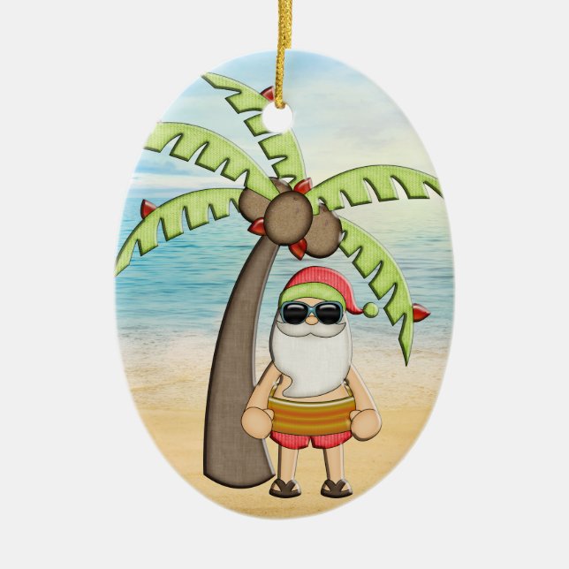Tropical Santa Christmas Ornament (Front)