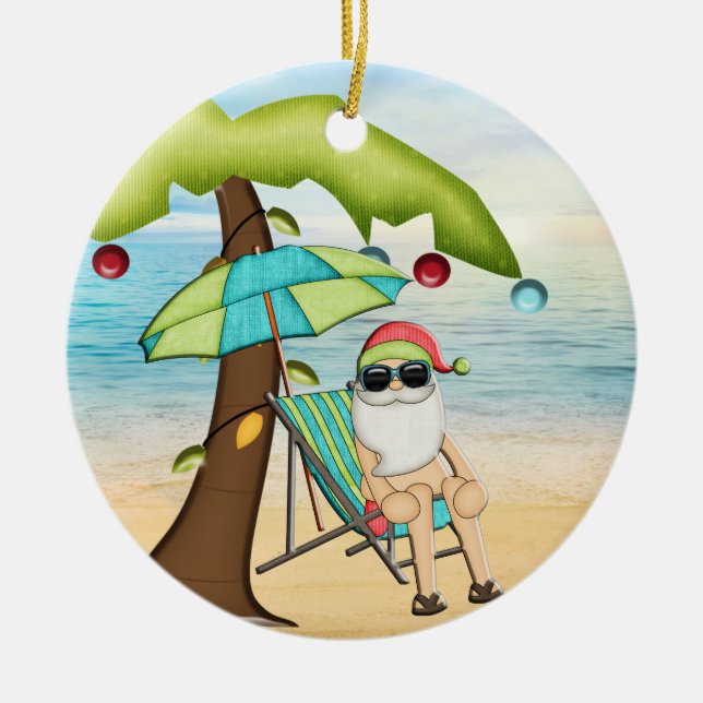 Tropical Santa Christmas Ornament (Front)