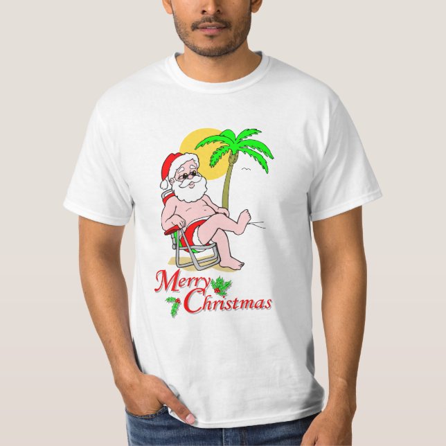 Tropical Santa Christmas Theme T-shirt (Front)