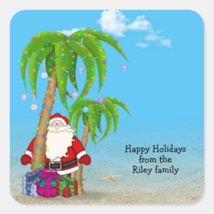 Tropical Santa Claus with palm trees Square Sticker