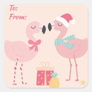 Tropical Santa Flamingo's - Christmas Square Sticker