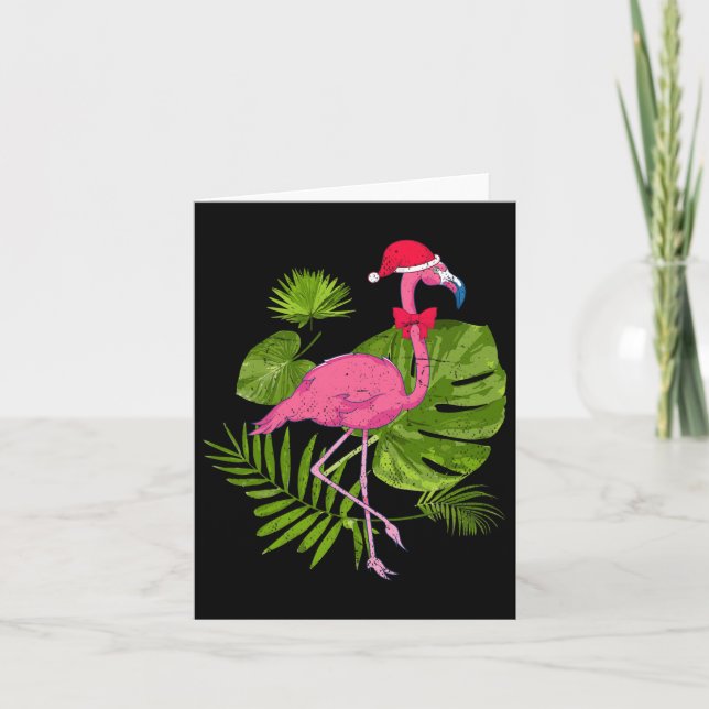 Tropical Santa Hat Flamingo Hawaii Summer Christma Card (Front)