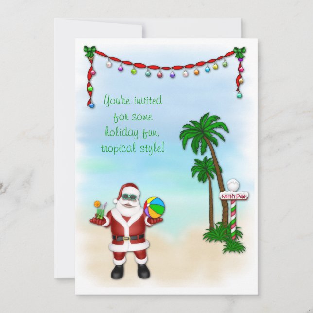 Tropical Santa Holiday Invitation (Front)