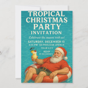 Tropical Santa Pool Christmas Party Invite