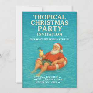 Tropical Santa Pool Christmas Party Invite