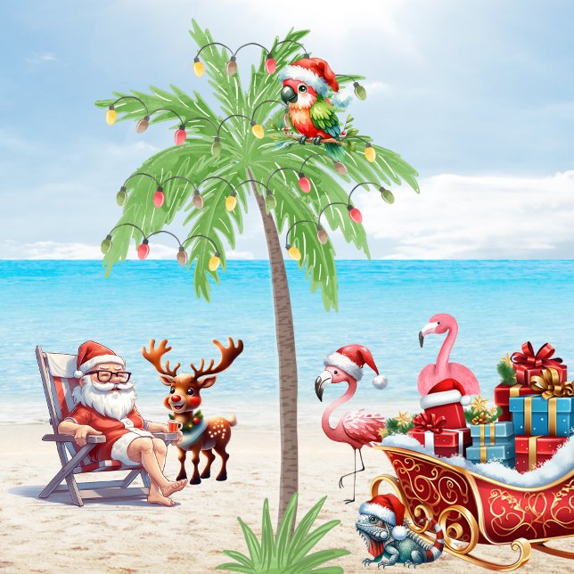 Tropical Santa & Rudolf Beach Christmas Party Cushion (Creator Uploaded)