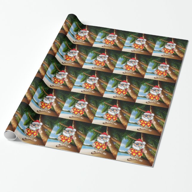 TROPICAL SANTA WRAPPING PAPER (Unrolled)