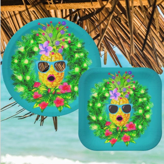Tropical Sassy Singing Lady Pineapple  Paper Plate (Tropical Christmas holiday party supplies!)