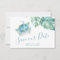 Tropical Save the Date Watercolor Sea Turtle