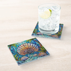 Tropical scallop Stained glass art Glass Coaster