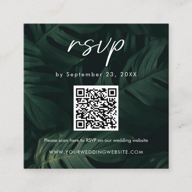 Tropical Scan QR code RSVP Destination Wedding Enclosure Card (Front)