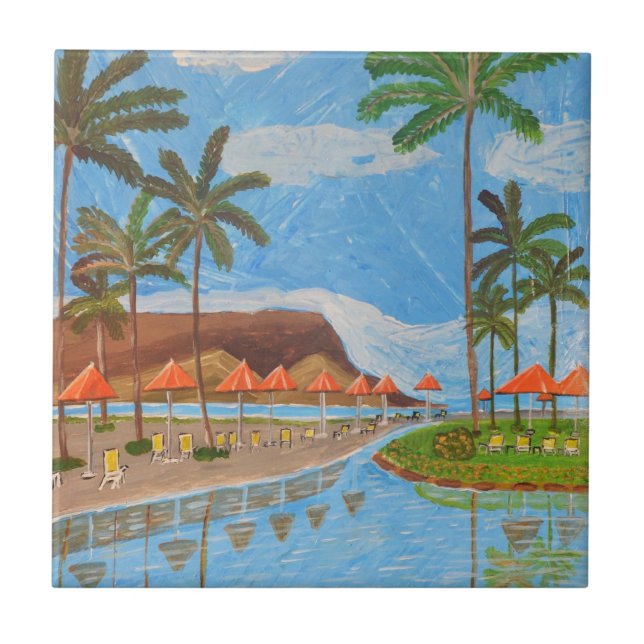 Tropical Scene ceramic tile  (Front)