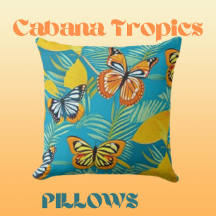 Tropical Scene Colourful Butterflies Cushion