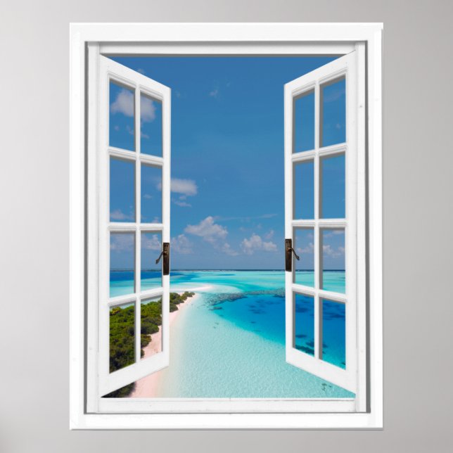 Tropical Sea and Blue sky Artificial Window View Poster (Front)