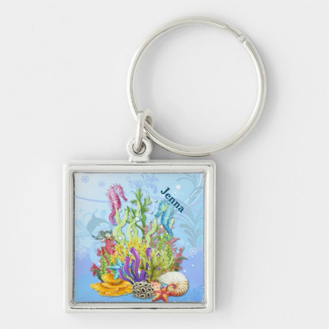 Tropical Sea Life Blue Key Ring (Front)