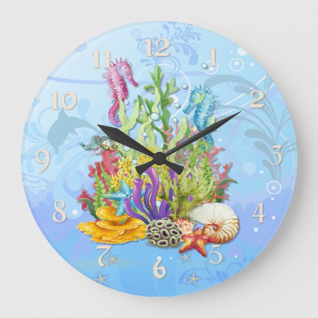Tropical Sea Life Blue Large Clock (Front)