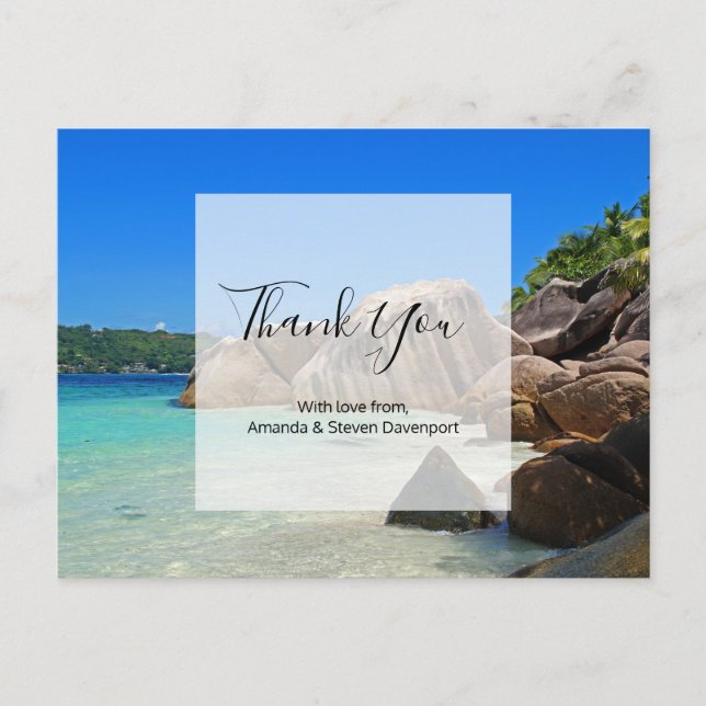Tropical Sea Rocky Coastline Wedding Thank You Postcard (Front)
