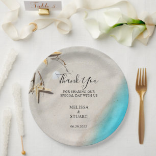 Tropical sea sand starfish beach Thank You wedding Paper Plate