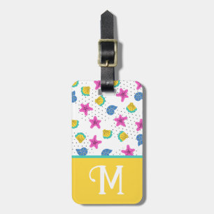 Tropical Sea Shells, Color Block Kid's Initial Luggage Tag