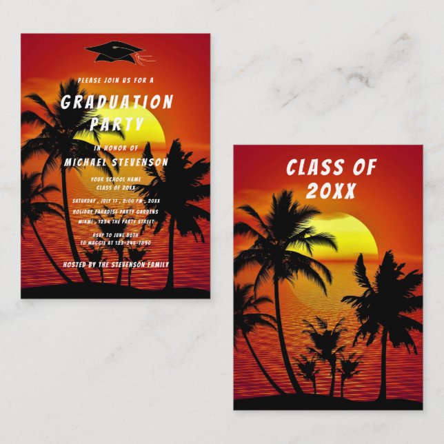 Tropical Sea Sunset Graduation Party Invitation (Front/Back)