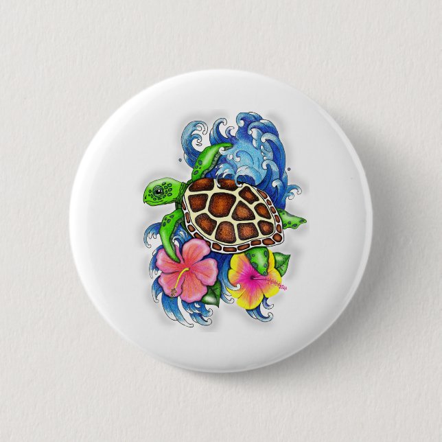 Tropical Sea Turtle 6 Cm Round Badge (Front)