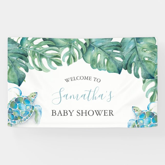 Tropical Sea Turtle Baby Shower Beach Banner (Horizontal)