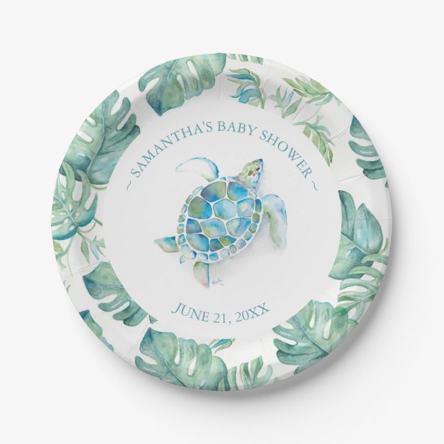 Tropical Sea Turtle Baby Shower Paper Plate (Front)
