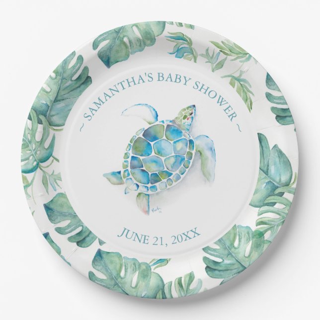 Tropical Sea Turtle Baby Shower Paper Plate (Front)