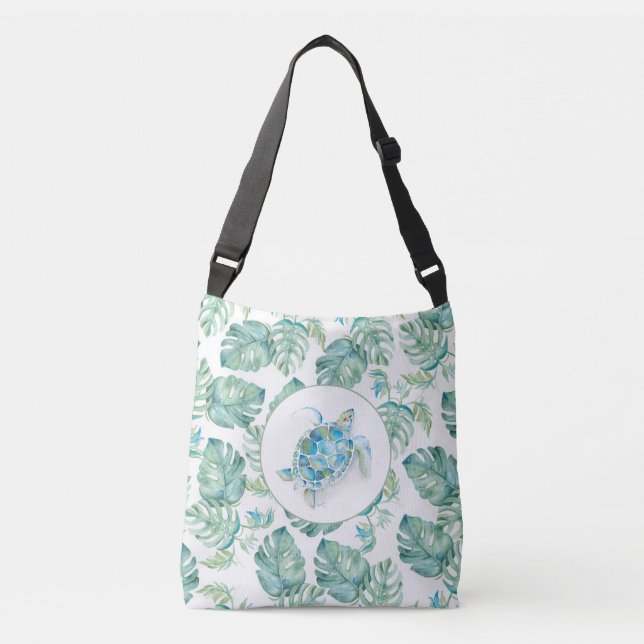 Tropical Sea Turtle Bridesmaid Proposal Gift Crossbody Bag (Front)